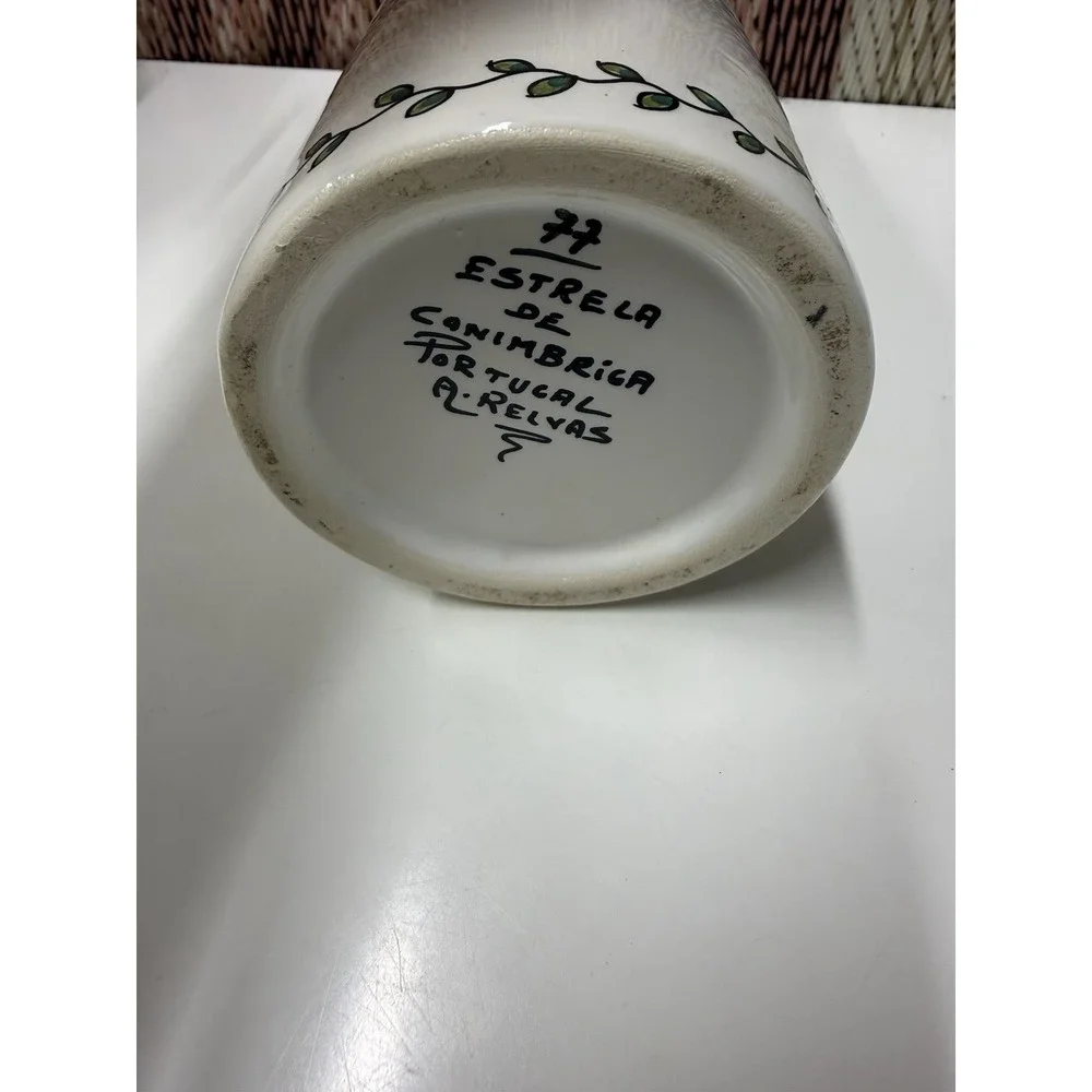 Vintage Portugal Flower Vase Estrella de Conimbrica Floral Hand Painted A Relvas